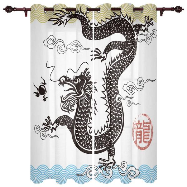nice translucent curtains with dragon culture art pattern for living room kitchen bedroom decoration windows curtain & drapes